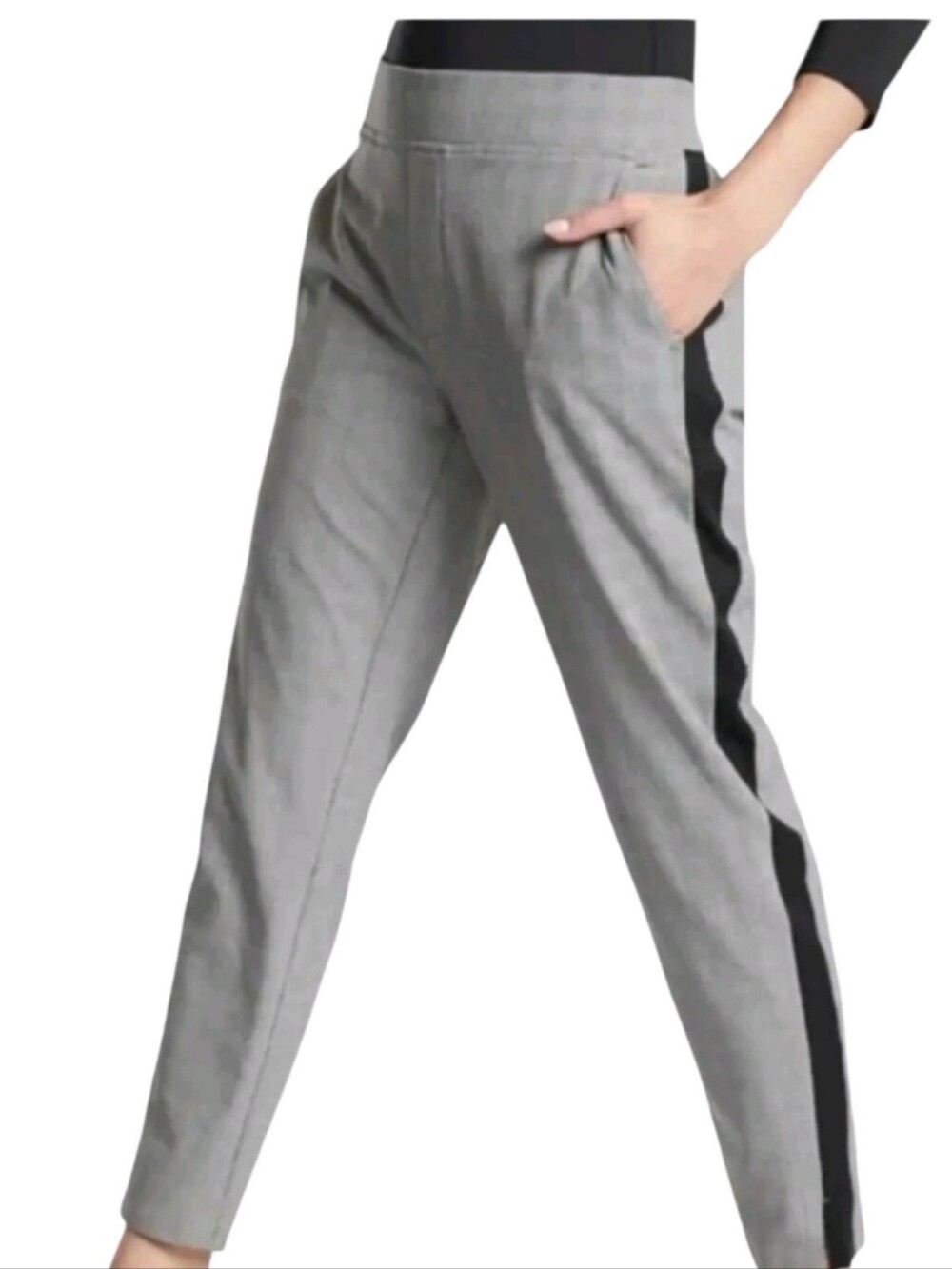 Athleta Brooklyn Ankle Pants 10 Tall Plaid Black White Pull On Travel Athleisure